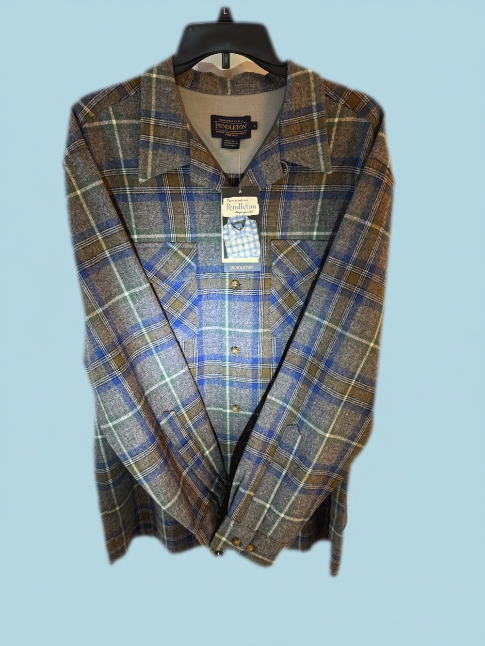 Pendleton Blue, Brown & Green Plaid Lightweight Wool Shirt Jacket
